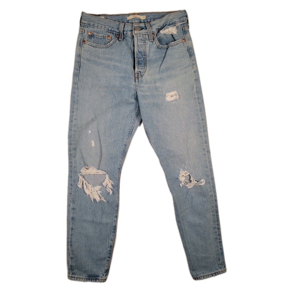 Levi's Premium Wedgie Straight Jeans Big E Distressed Light Wash Size 27